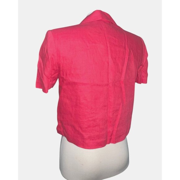 John Roberts Petite Pink Linen Button-Up Blazer Blouse Sz 6 Petite Floral Embroi - Picture 3 of 11